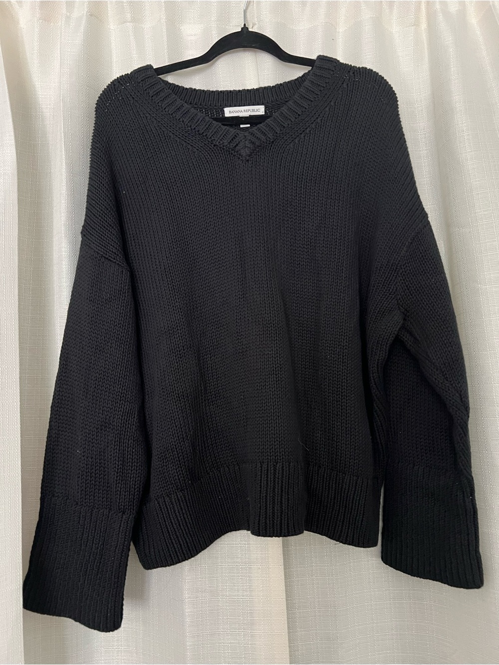 Banana Republic Charcoal Black V-Neck Knit Sweater